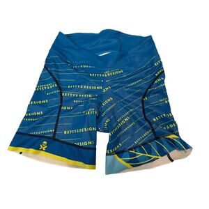 Betty Design Short Cycling Blue Yellow Skull Butterfly Size Large Women Padded